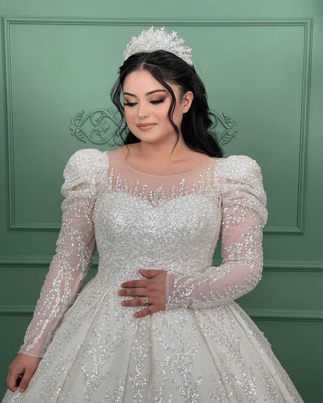 Selin Pul İşlemeli Prenses Gelinlik - Görsel 2