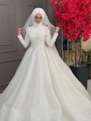 Elif Sim İşlemeli Tesettür Gelinlik