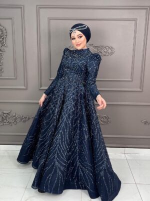 Lacivert Işıltı Simli Nişanlık