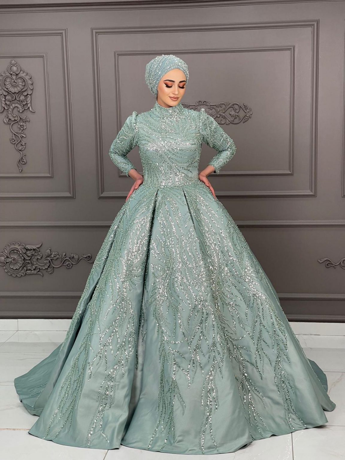 Mint Işıltı Simli Nişanlık