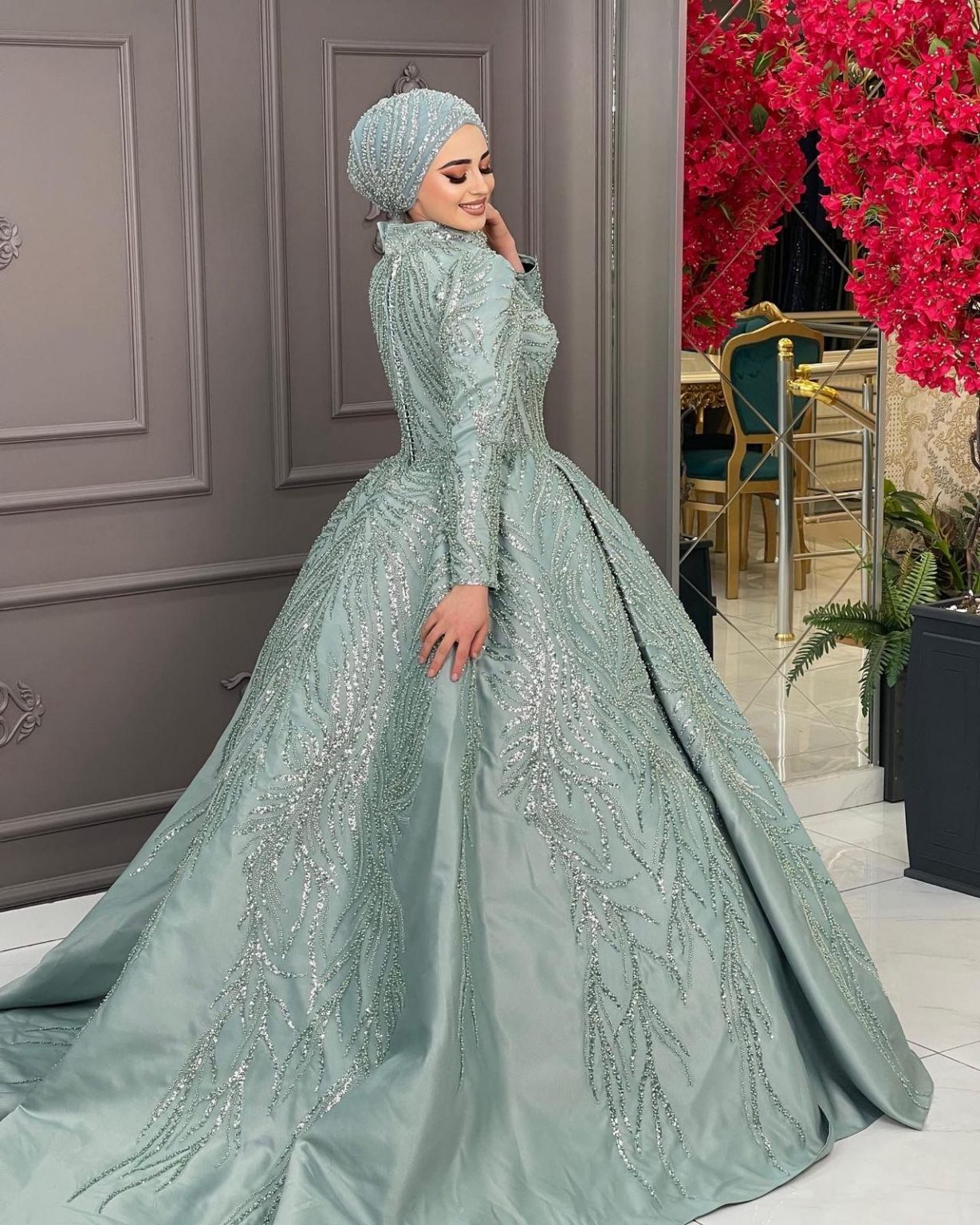 Mint Işıltı Simli Nişanlık - Görsel 3