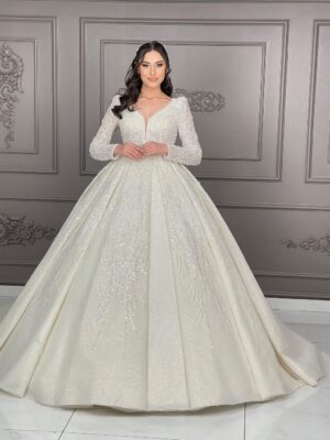 Mira Kristal İşlemeli Prenses Gelinlik